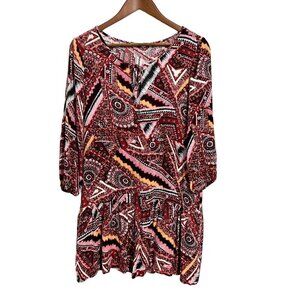 Jack By BB Dakota Dress Tunic Geometric Print Ruffle Hem Size Large Women